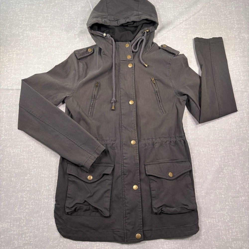 Eden Society Women's Hooded Military Jacket Zipper Button Closure S